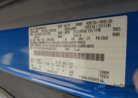 2017 Ford Transit-250 T-250 из США, поврежденный, VIN 1FTYR2CM2HKB28727